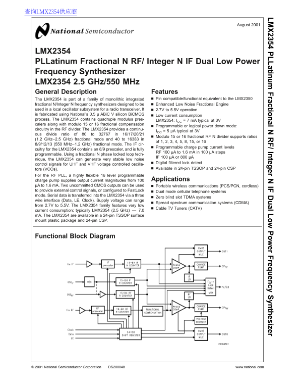 National LMX2354 Data Sheet - Page 1