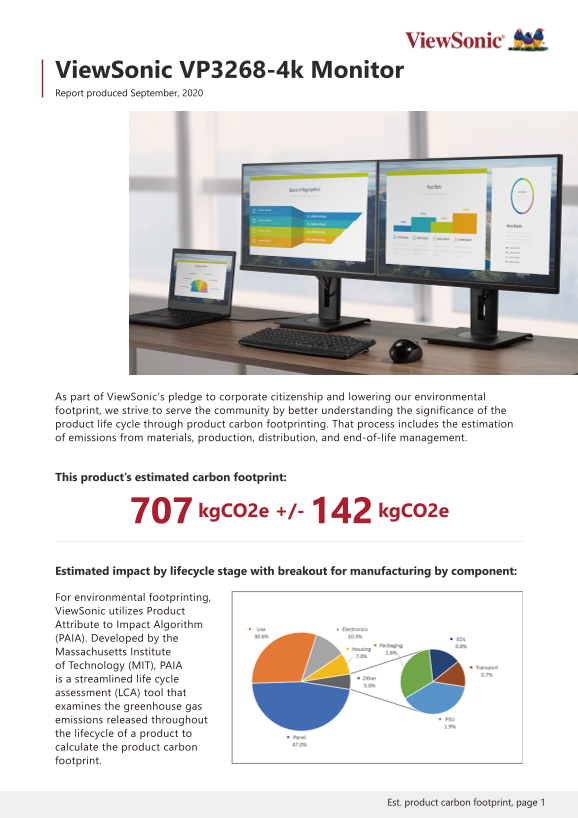 ViewSonic VP3268-4K Photography Series User Guide Monitor Guide ViewSonic Carbon Footprint Report - Page 1