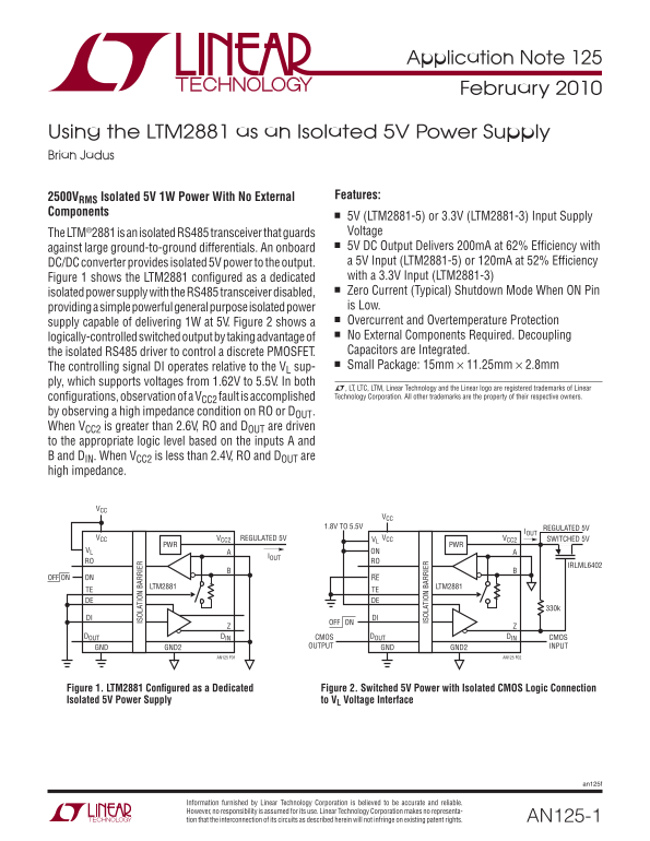 LINEAR Application Note 125 - Page 1