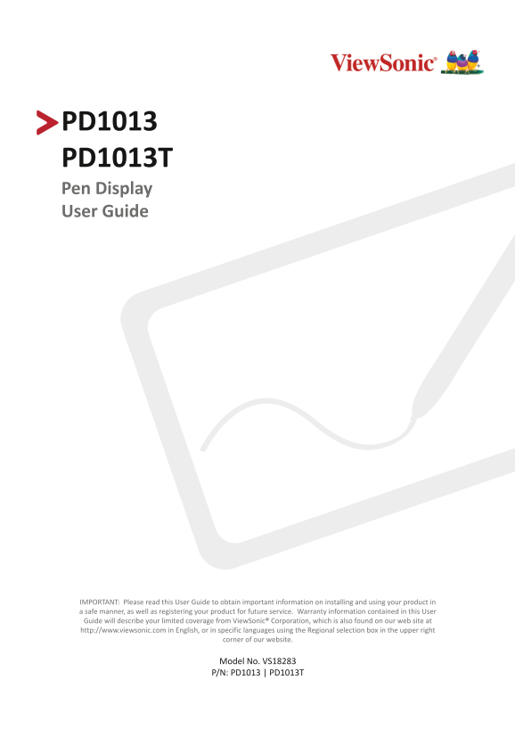 ViewSonic PD1013 Series Electromagnetic Pen Monitor User Guide (English) - Page 1