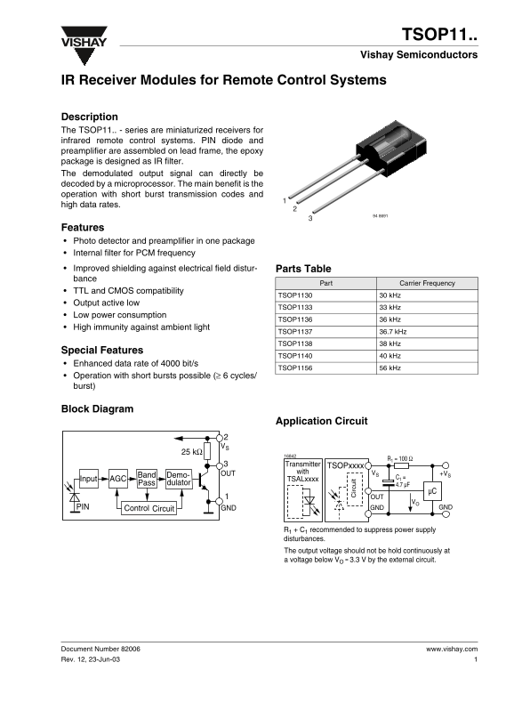 Vishay TSOP11 Manual and User Guide - Page 1