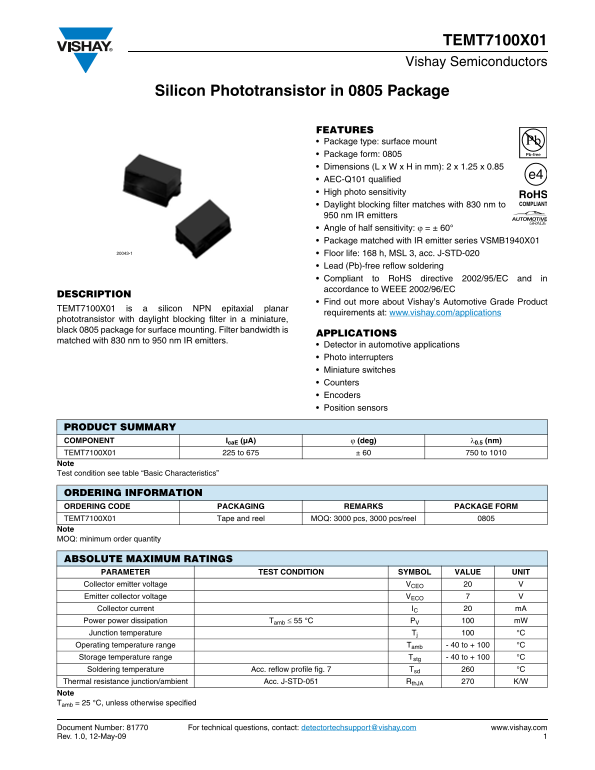 Vishay TEmt7100x01 Manual - Page 1