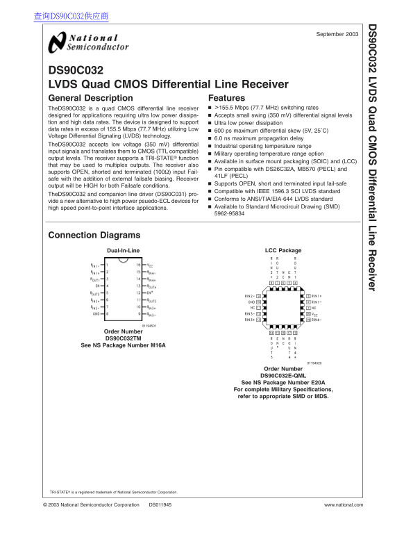 National DS90C032 Data Sheet - Page 1