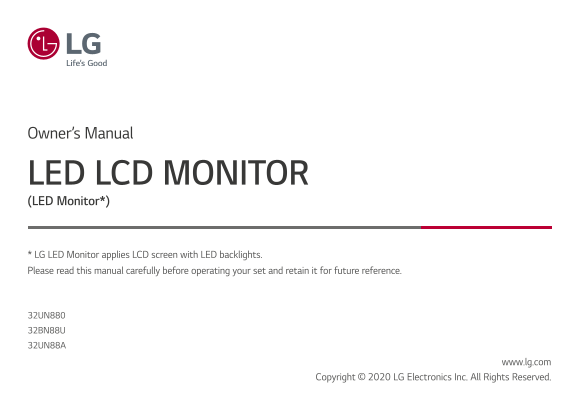 LG 30 to 49 inches General Monitor 32UN880-BA CN Product Specification Manual - English - Page 1