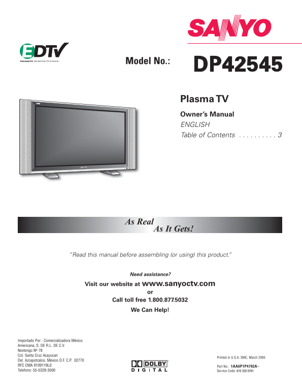 Sanyo DP42545 User Guide and Manual - Page 1