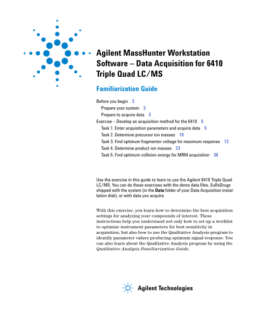 Agilent MassHunter Workstation Software - Data Acquisition for 6410 Triple Quad LC MS - Page 1