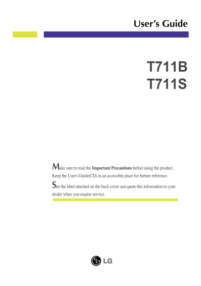 LG T711B.ACN Monitor User Manual - English (for ~19 Inch General Display) - Page 1