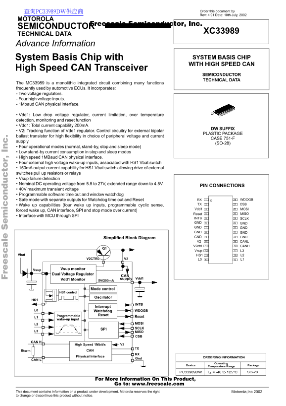 Motorola XC33989 Data Sheet/Manual - Page 1