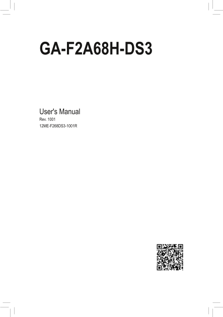 Gigabyte Motherboard GA-F2A68H-DS3 (rev.1.0) User Manual - English (version 1001) - Page 1