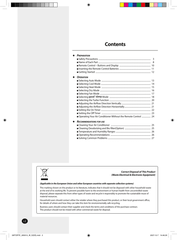 Samsung Air Conditioning Unit AQ12FCX User Guide Part 2 - Product Overview & Installation - Page 1