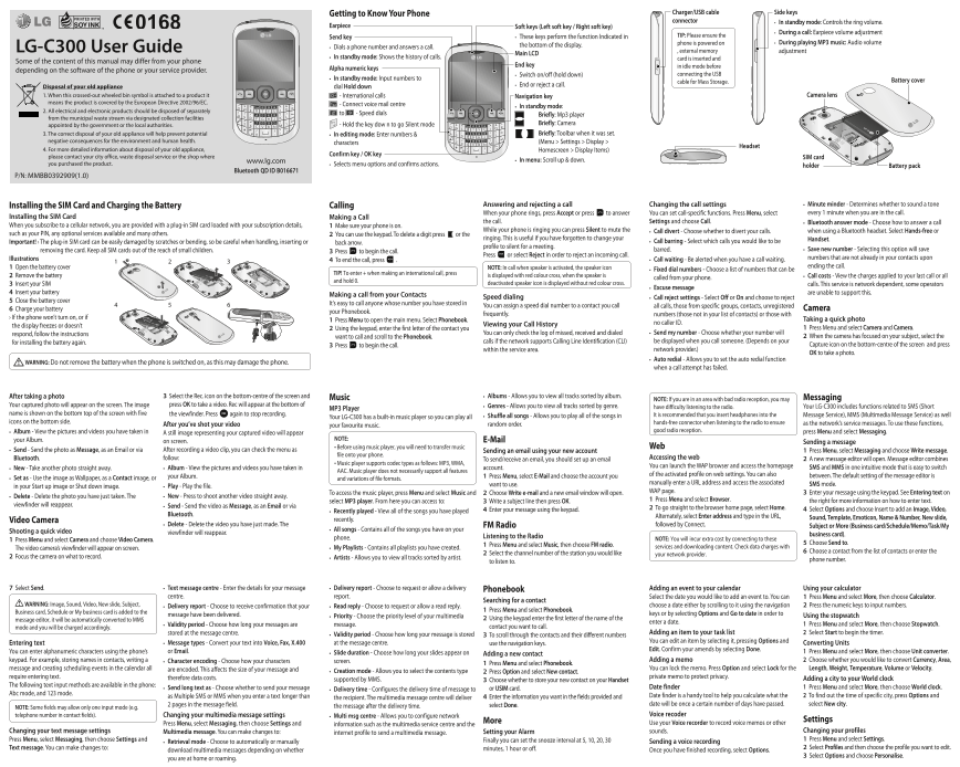 LG GSM Phone Product Manual - LGC300.ACHNWO, EIRCOM (IRELAND) - Page 1