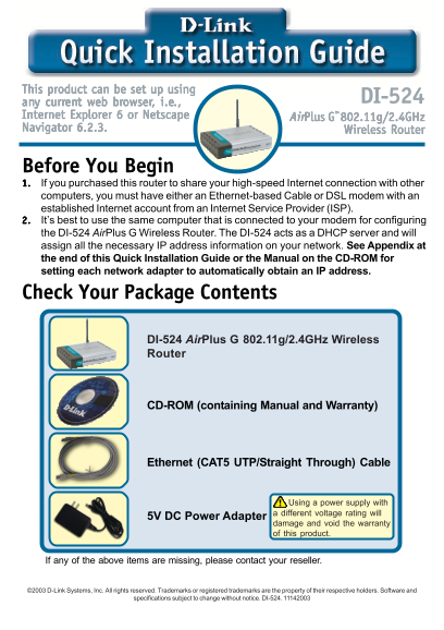 D-Link DO-524 Quick Installation Guide - Page 1