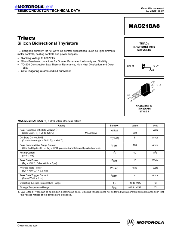 Motorola MAC218A8 Series Data Sheet - Page 1