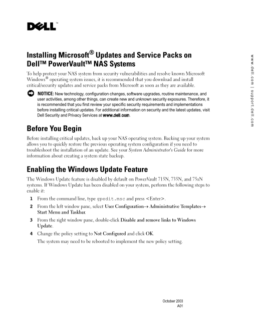 Installing Microsoft Updates and Service Packs on Dell Computers - User Guide and Manual - Page 1
