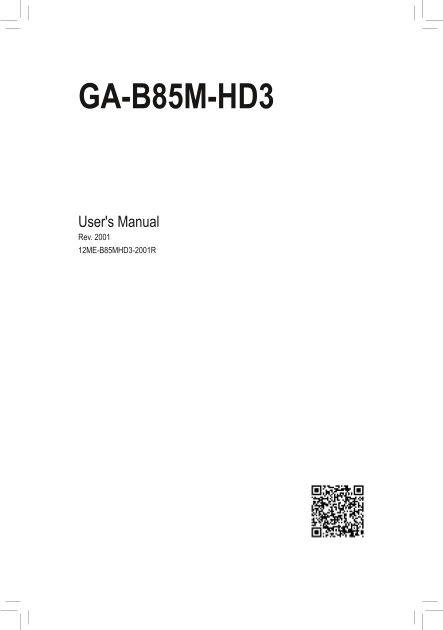 Gigabyte Motherboard GA-B85M- HD3 (rev.3.0) User Manual - English (Version 2001) - Page 1