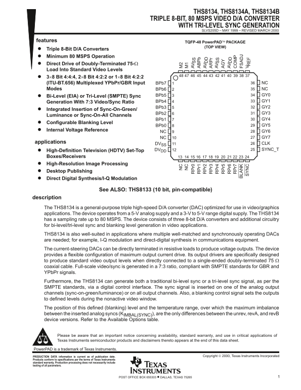 Texas Instruments THS8134 Data Sheet - Page 1
