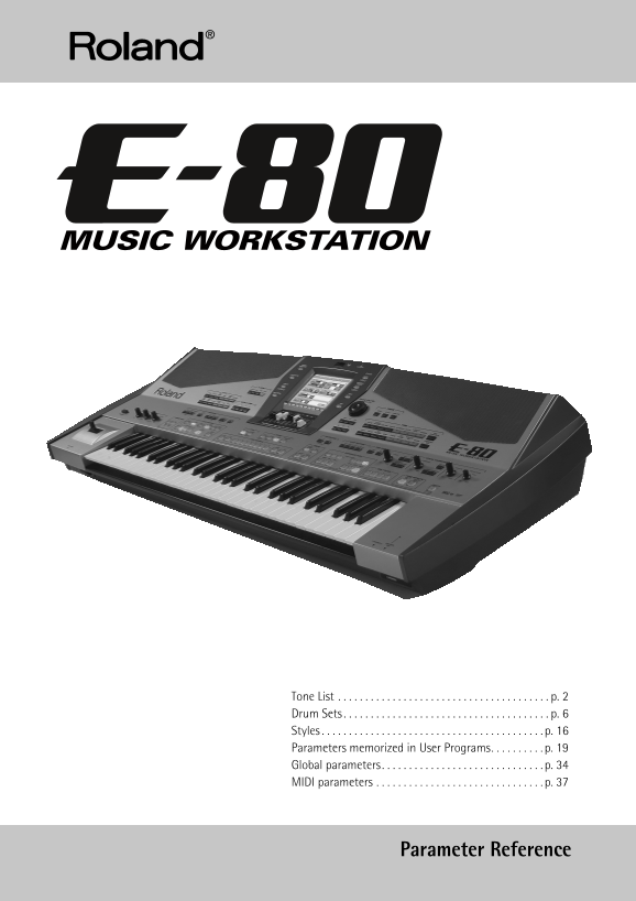 Roland E-80 Music Workstation Patch List User's Manual - Page 1