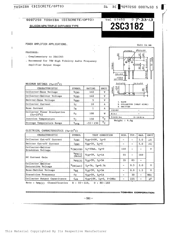 Toshiba TOSHIBA 2SC3182 Data Sheet - Page 1