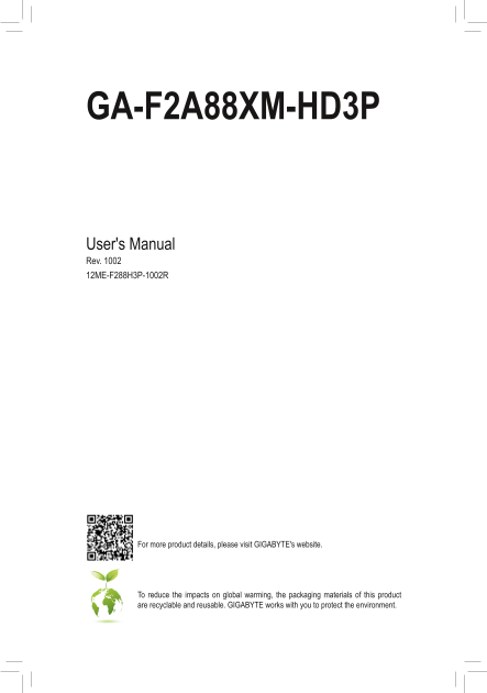 Gigabyte Motherboard GA-F2A88XM-HD3P (rev.1.0) User Manual in English (version 1002) - Page 1