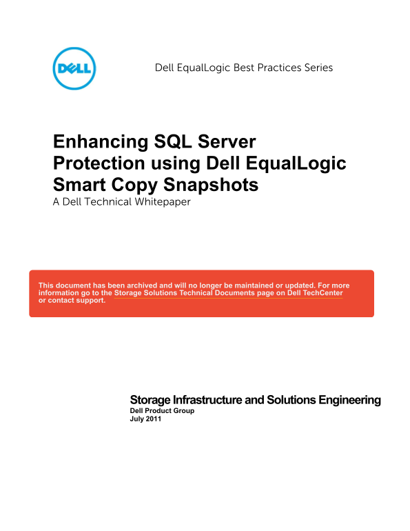 Enhancing SQL Server Protection with Dell EqualLogic Smart Copy Snapshots User Guide - Page 1