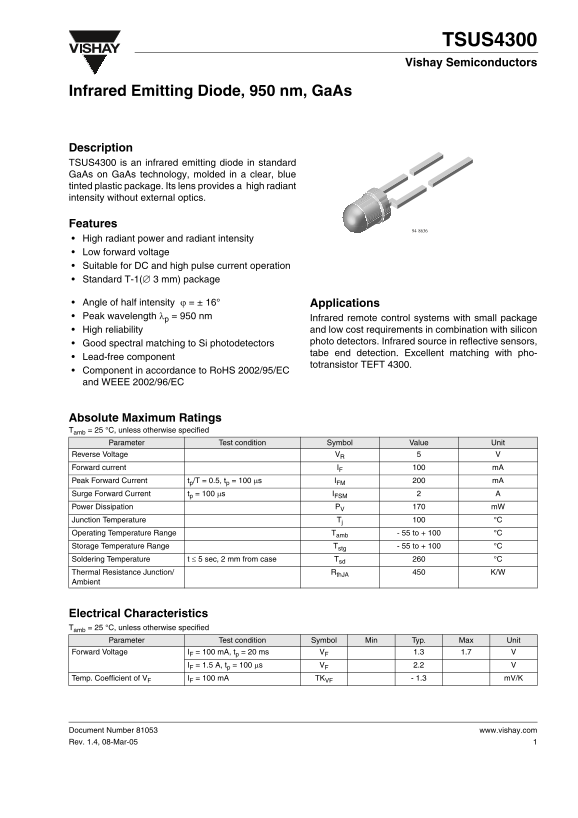 Vishay TSUS4300 Specifications User Guide - Page 1