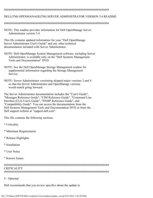 Dell OpenManage Server Administrator Version 5.4 README - Page 1