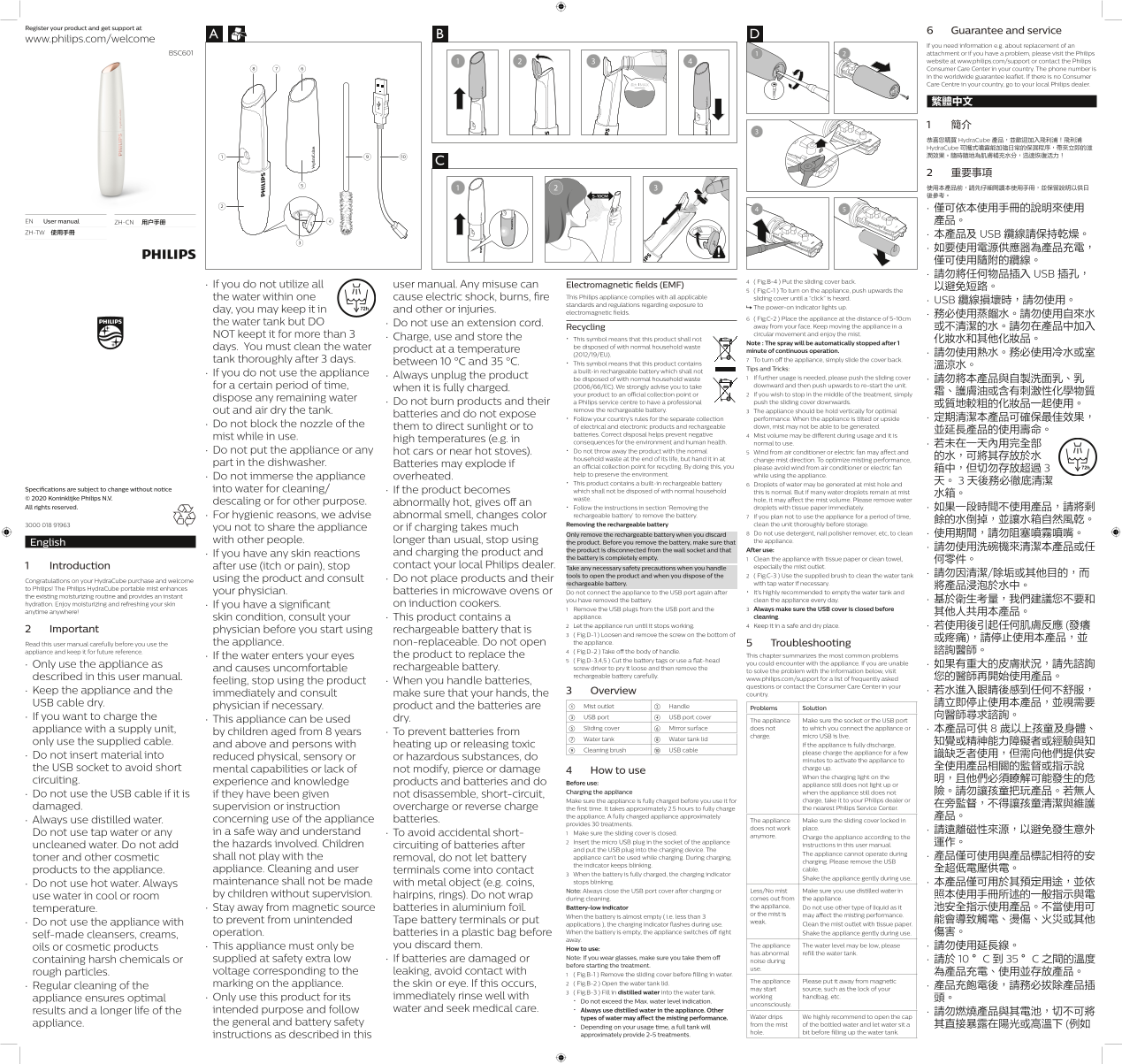 Philips HydraCube BSC601 07 Portable mist hydrator instructions manual User Guide - Page 1
