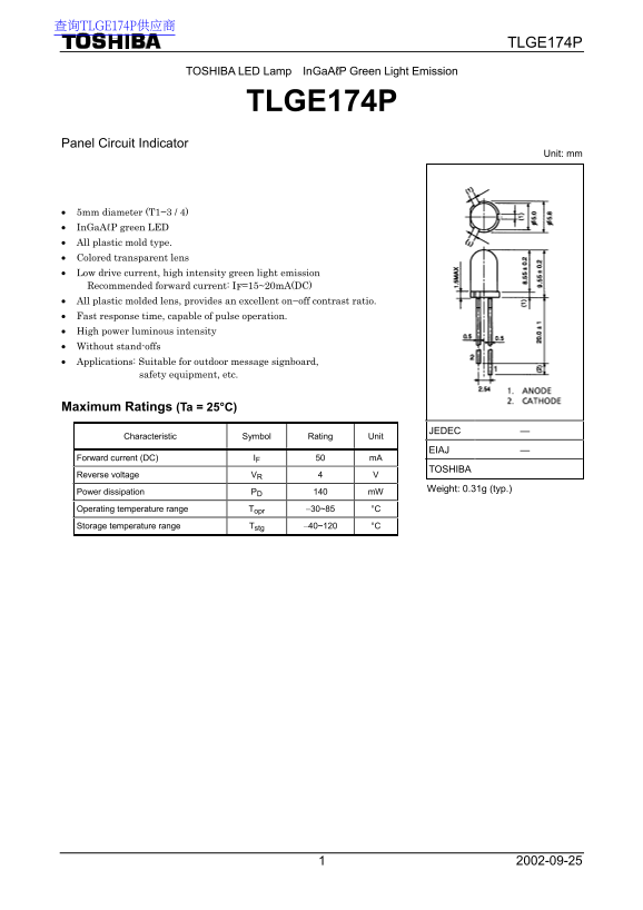 Toshiba TLGE174P User Guide - Page 1