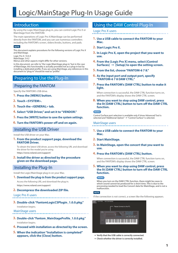 Roland Fantom 6 Music Workstation User Manual [Quick Guide - English] - Page 1