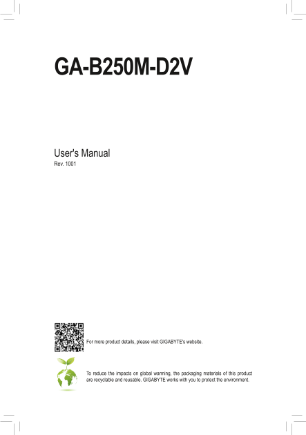 Gigabyte Motherboard GA-B250M-D2V User Manual English (version 1001) - Page 1