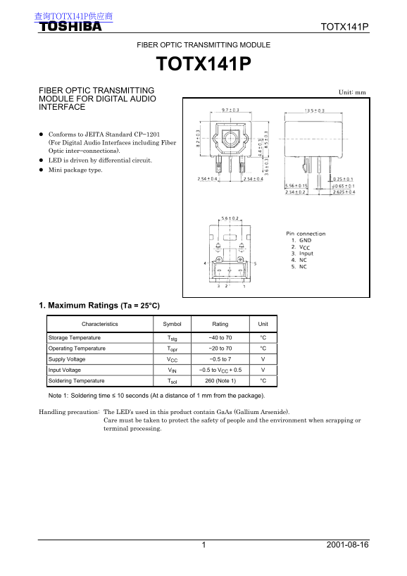 Toshiba TOTX141P Data Handbook - Page 1
