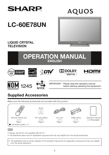 Sharp LC-60E78UN User's Manual - Page 1