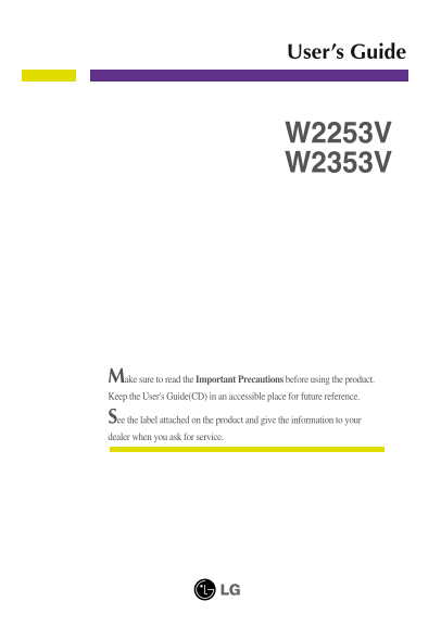 LG Monitor - 20 to 29 inches W2253V-PF.ACN User Manual English - Page 1