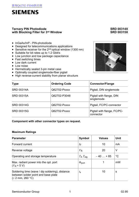Siemens SRD 00314X SRD 00315X Data Sheet - Page 1