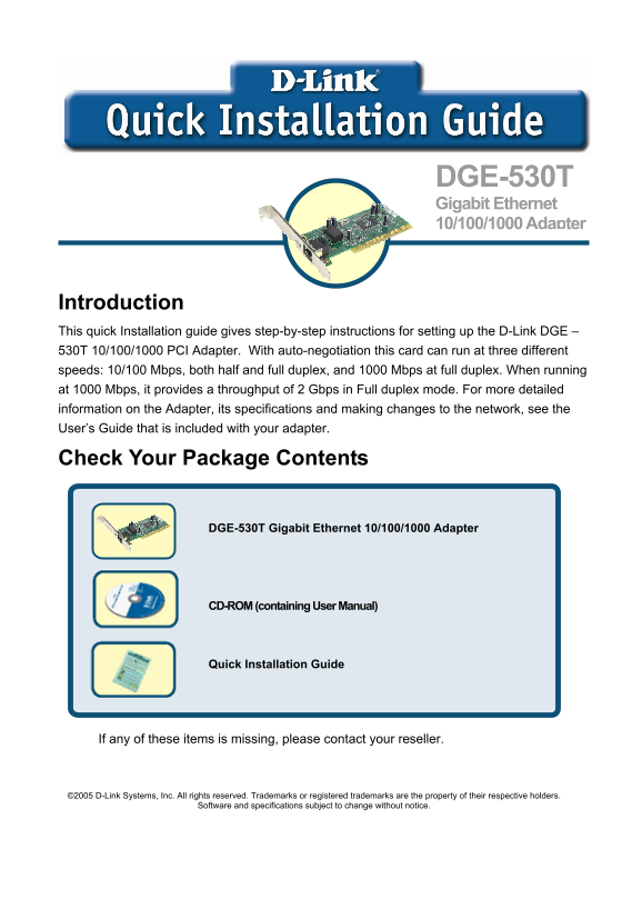 D-Link DGE-503T User Guide/Instructions - Page 1