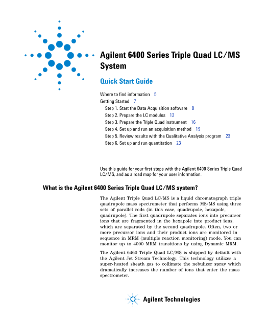 Agilent 6400 Series Triple Quad LC-MS System Quick Start Guide - Page 1