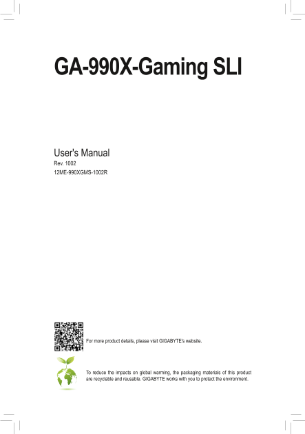 Gigabyte Motherboard GA-990X- Gaming SLI (rev. 1.0) User Manual English (version 1002) - Page 1