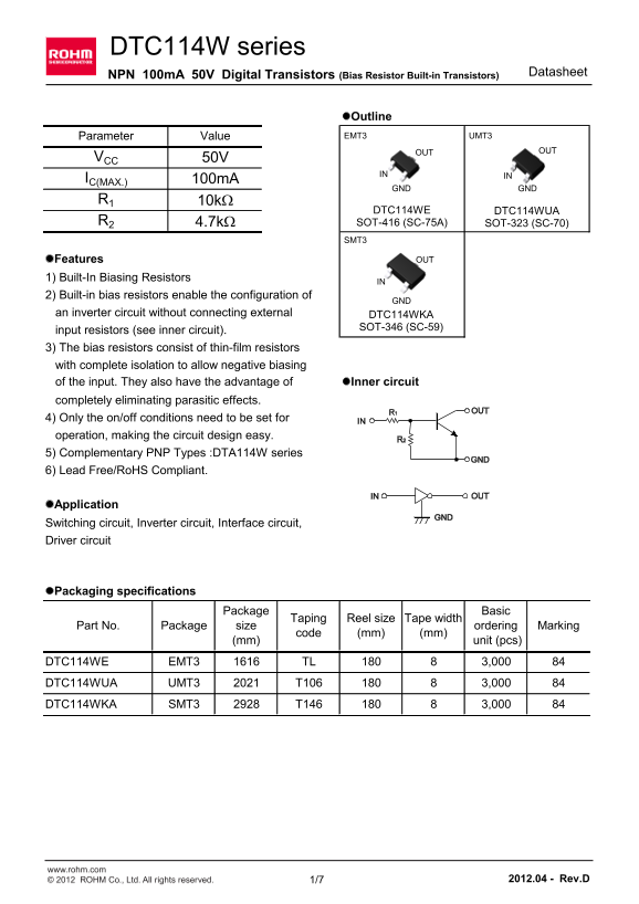 ROHM DTC114WUA User Guide - Page 1