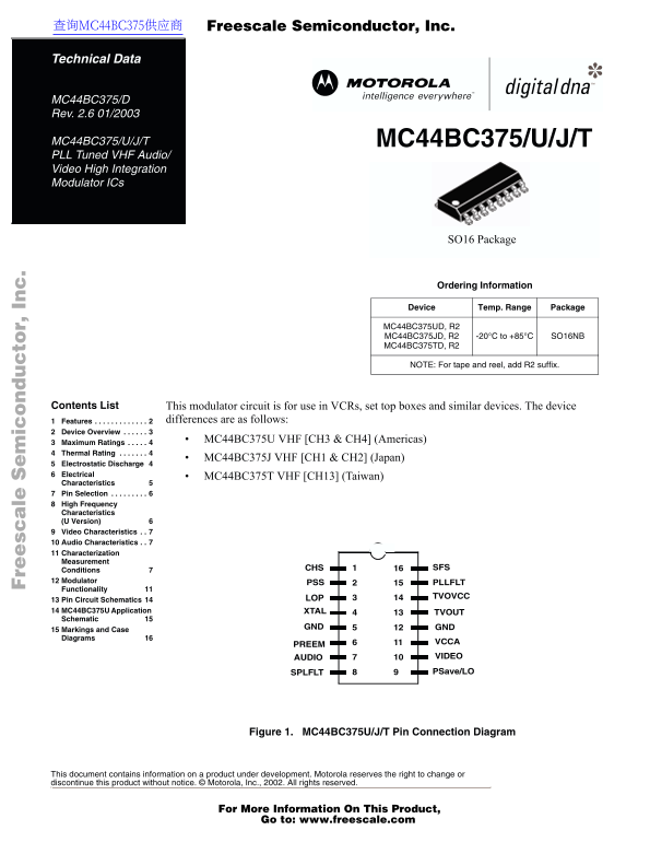 MOTOROLA MC44BC375 User J T Data Sheet - Page 1