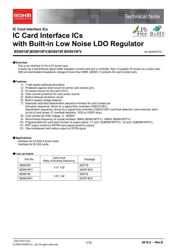 ROHM BD8919FV Data Manual - Page 1