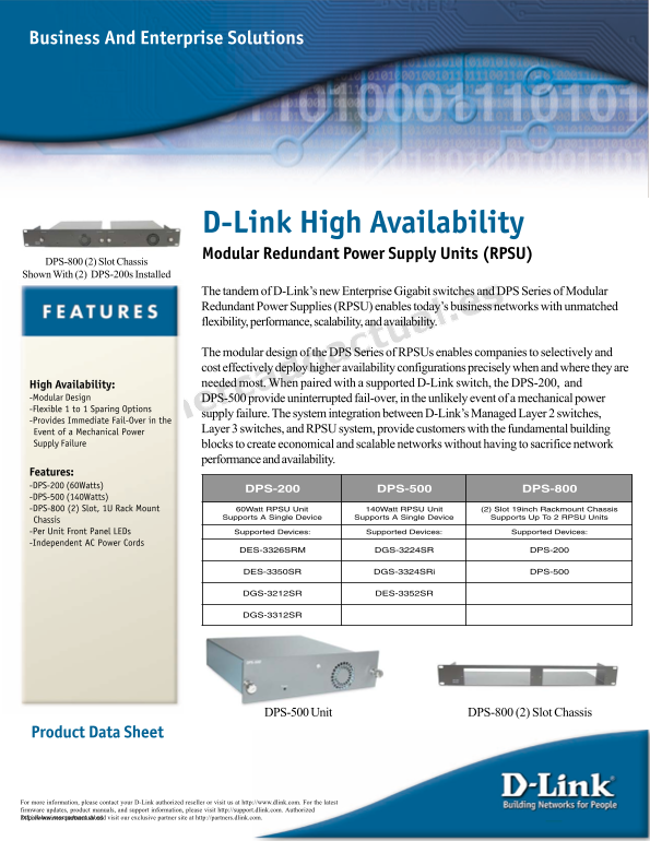 D-Link DPS-500 Unit Specifications and User Guide - Page 1