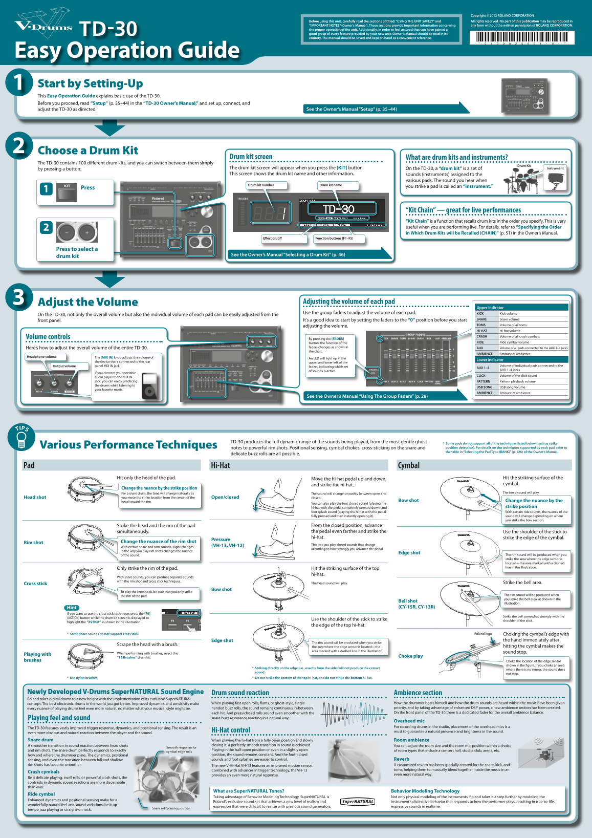 Roland TD-30 Drum Synthesizer Quick Start User Manual - Page 1