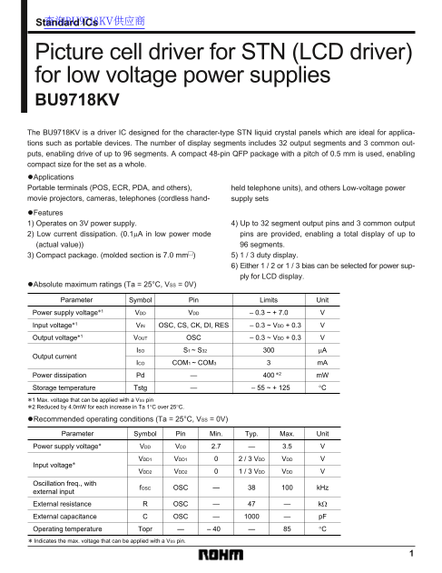 ROHM BU9718KV Picture Cell Driver for STN Owners Manual - Page 1
