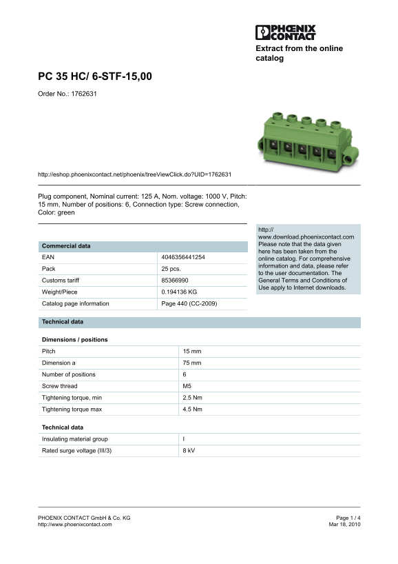 Phoenix Contact PC 35 HC 6-STF-15,00 Owner's Manual User Guide - Page 1