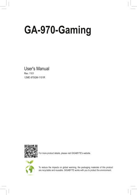 Gigabyte Motherboard GA-970-Gaming (rev.1.1) User Manual - English (Version 1101) - Page 1