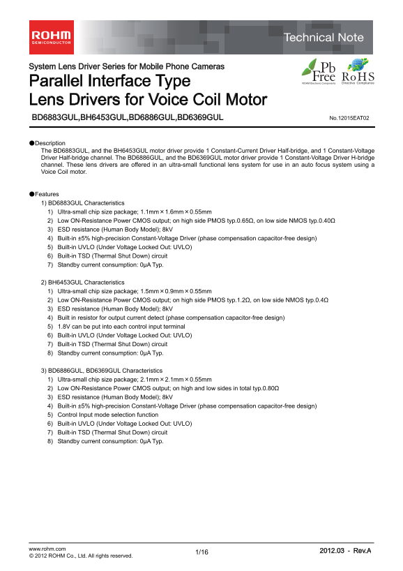 ROHM BH6453GUL Data Manual - Page 1