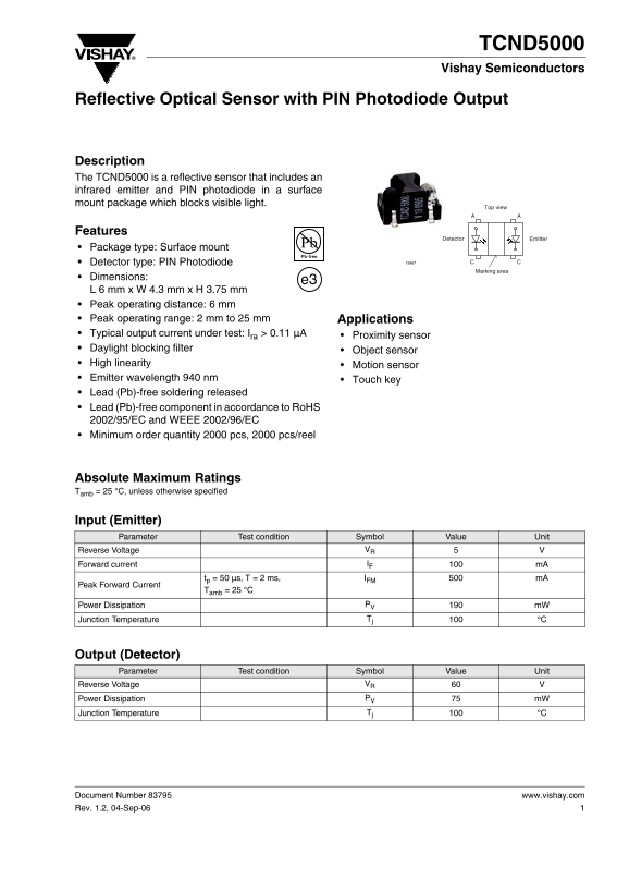 Vishay TCND5000 Specifications and User Guide - Page 1