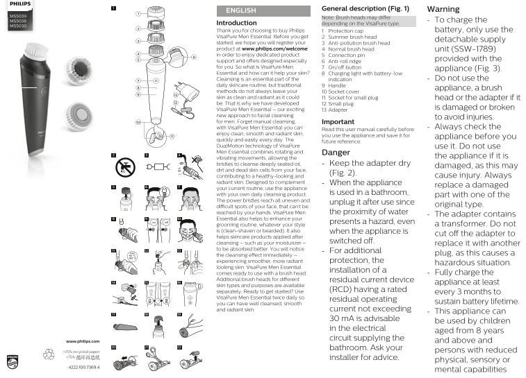 Philips VisaPure MEN Essential Oil Control Cleanse Device MS5030 00 Product Support & User Manual - Page 1