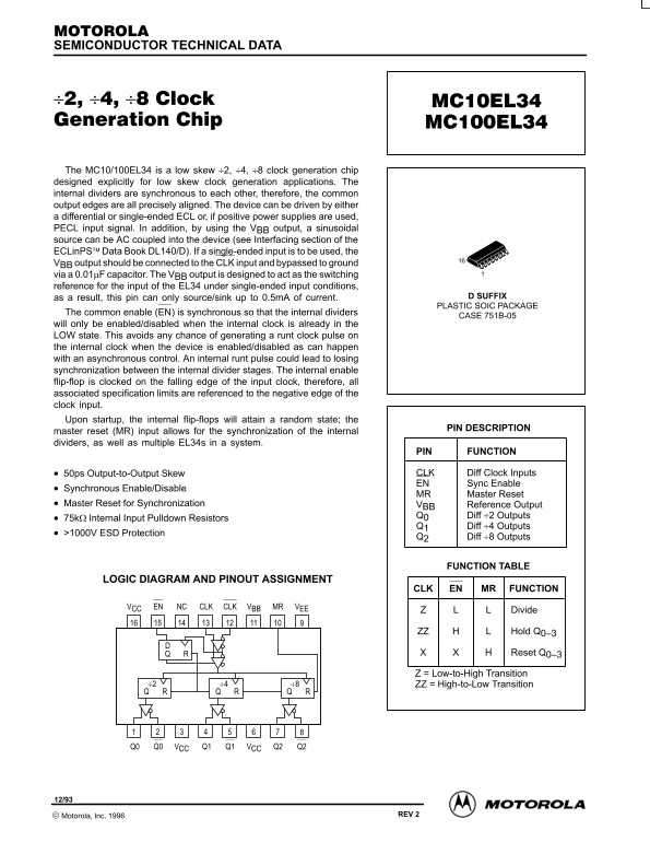 MOTOROLA MC10EL34 MC100EL34 User Guide and Owner's Manual (Part 1) - Page 1