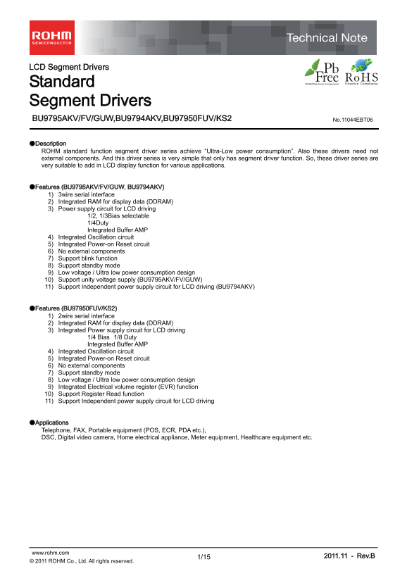 ROHM BU9795AKV Data Sheet - Page 1
